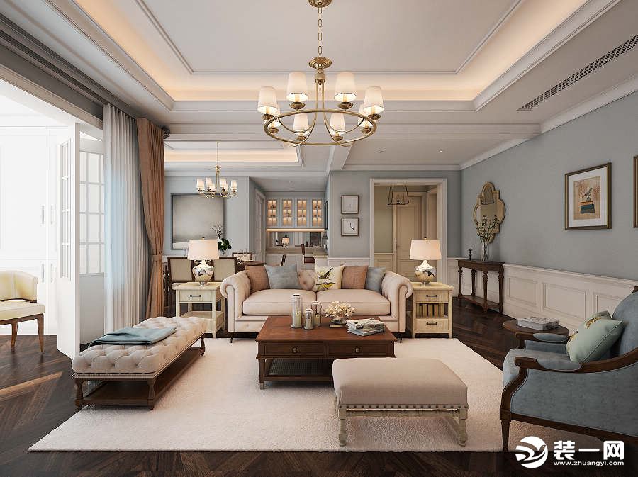 华侨城天鹅堡158平美式风格效果图 客厅沙发