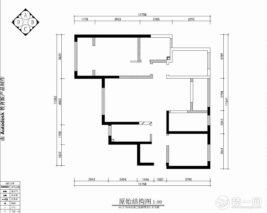 開元第一城120平米戶型圖 原始結(jié)構(gòu)圖