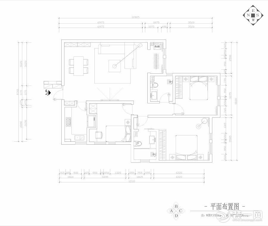 白樺林間120平米戶型圖 平面布置圖