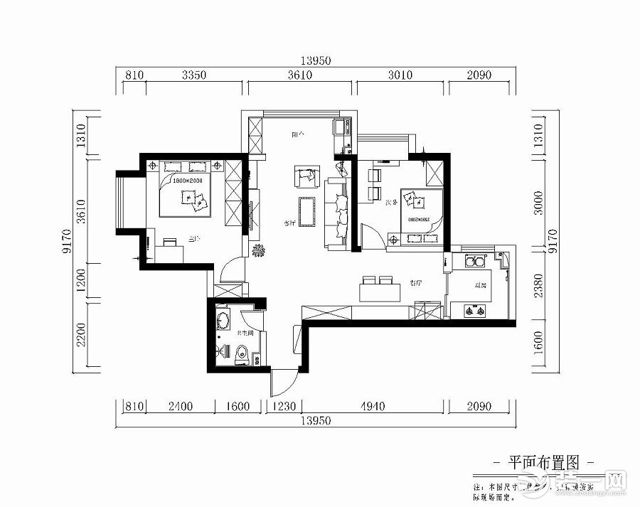 汉城壹号90平米户型图 平面布置图