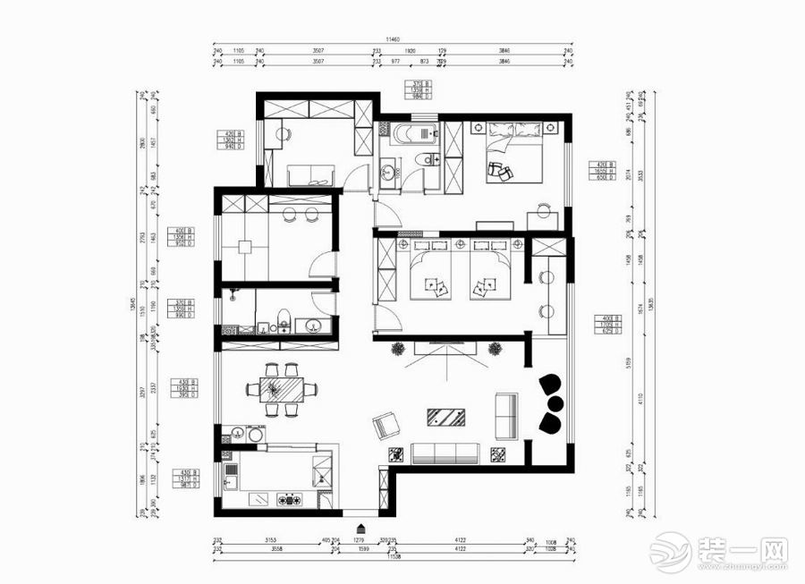 金地西沣公元145平米户型图 平面布置图