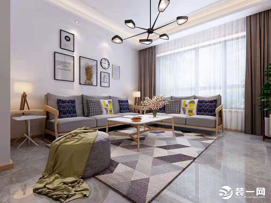 紫薇田园都市270平现代简约风格效果图 一层客厅沙发墙