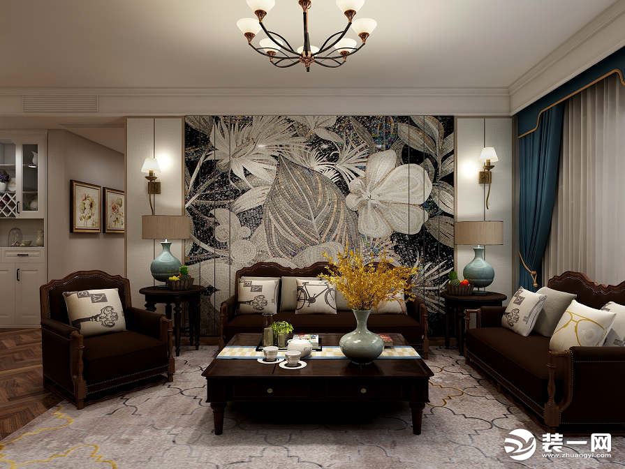 曲江怡景苑140平米美式风格效果图 客厅沙发墙