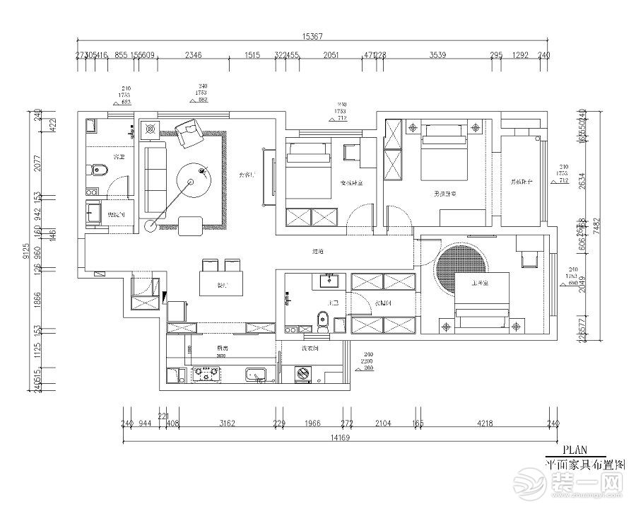 群贤道九号124平米户型图 平面布置图