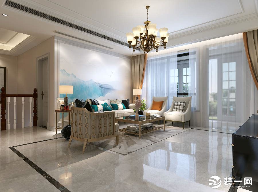 碧桂园凤凰城220平现代风格效果图 一层客厅沙发墙