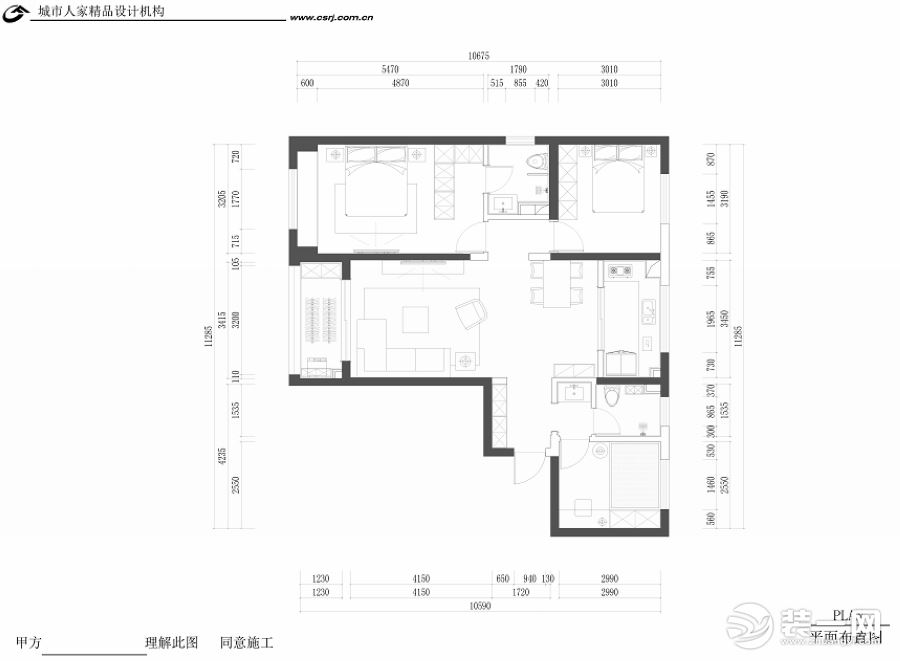 华远海蓝城115平米户型图 平面布置图