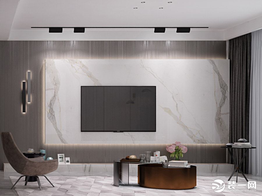 天朗五珑176平米现代简约风格效果图  客厅电视墙