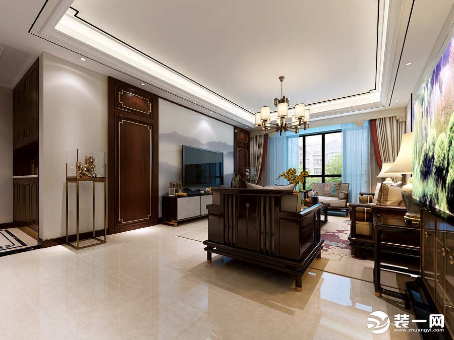 华远枫悦140平米新中式风格效果图 客厅