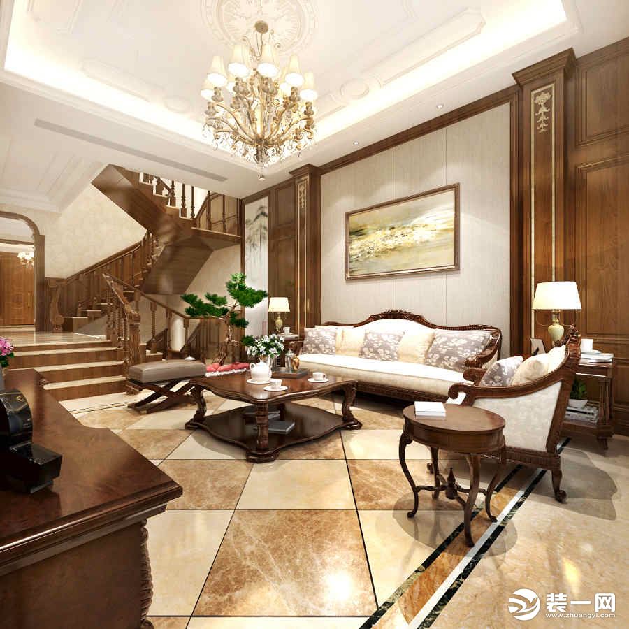 中海铂宫380平别墅欧式风格效果图  二楼客厅沙发墙