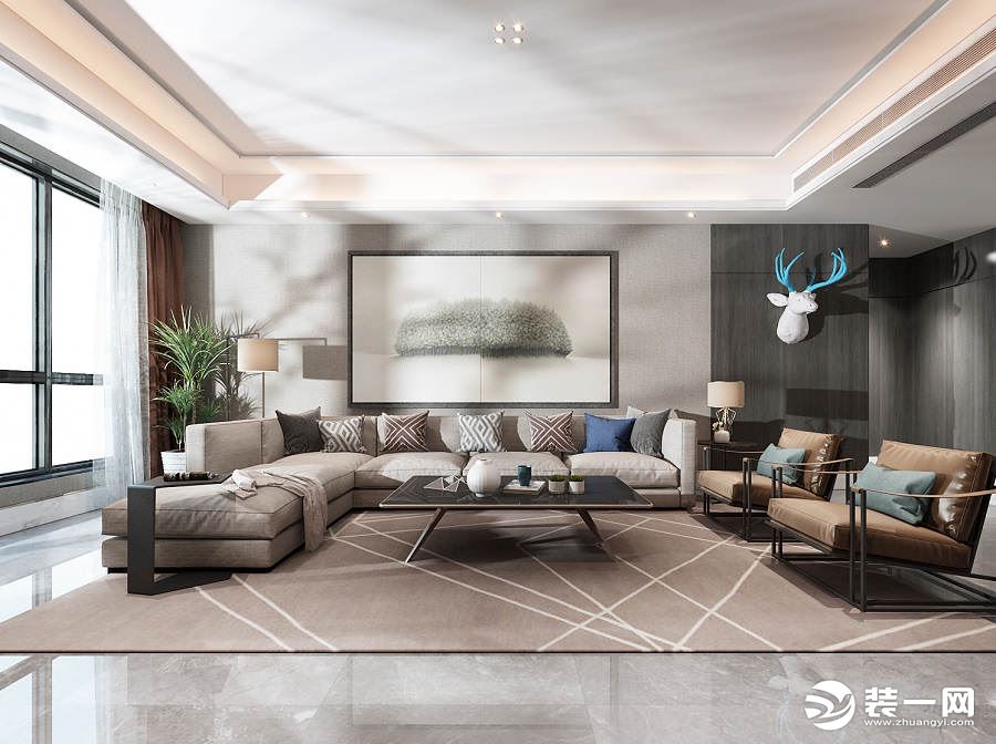 中建国熙台167平现代风格效果图 客厅沙发墙