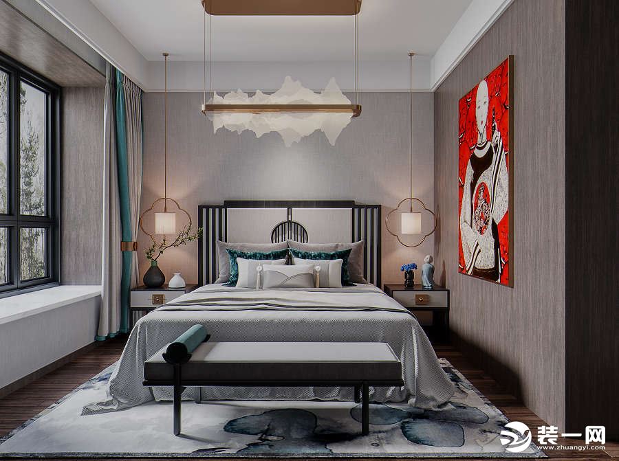 紫薇西棠132平米新中式风格设计效果图  卧室