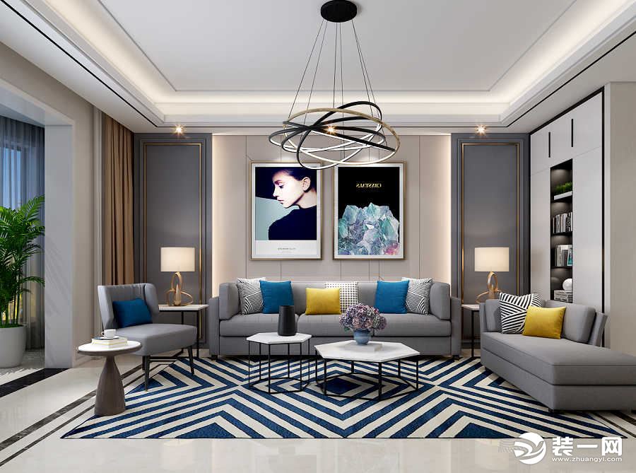 陆港滨海湾200平米轻奢风格效果图 客厅沙发墙