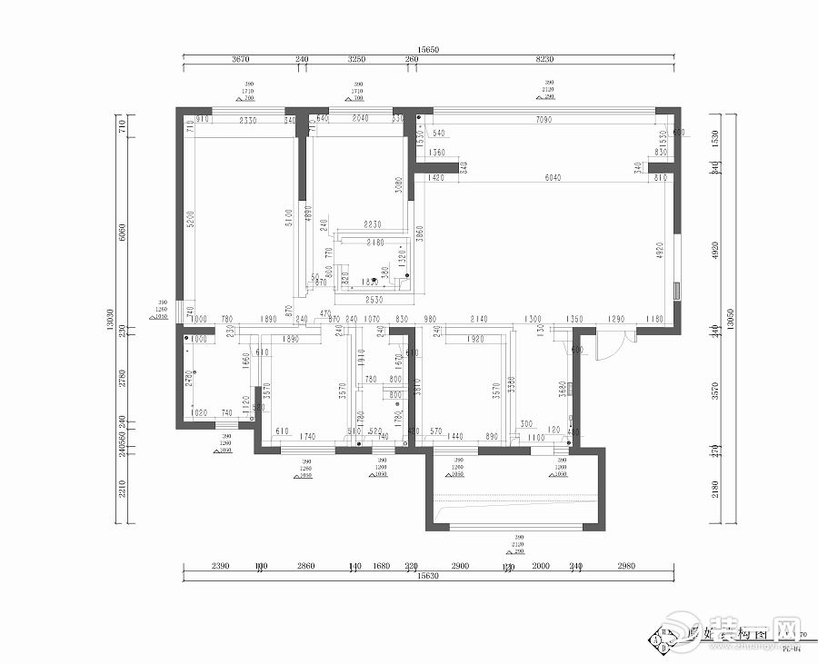 蓝光公园华府140平米户型图 原始结构图