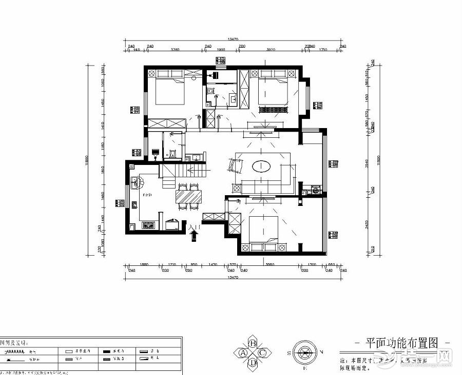 金色家园140平米户型图 一层平面布置图