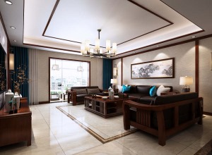 振业泊墅190平米新中式风格效果图 客厅沙发墙