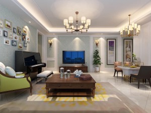 龙湖紫都城138㎡现代美式风格效果图 客厅