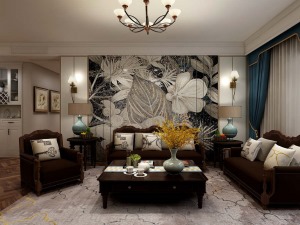 曲江怡景苑140平米美式风格效果图 客厅沙发墙