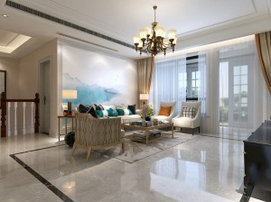 碧桂园凤凰城220平现代风格效果图 一层客厅沙发墙