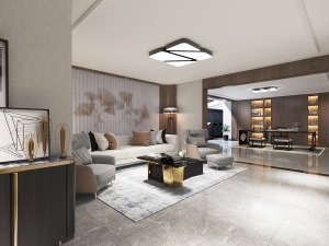 碧桂园凤凰城220平现代风格效果图 负一层客厅