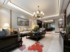 华远枫悦140平米新中式风格效果图 客厅、餐厅