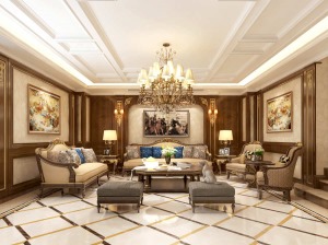 中海铂宫380平别墅欧式风格效果图  客厅沙发墙