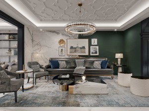 曲江香都160平米美式爵士风格效果图  客厅沙发墙