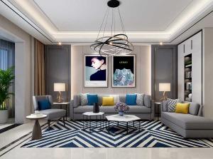 陆港滨海湾200平米轻奢风格效果图 客厅沙发墙