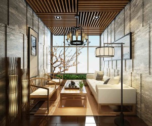 林隐天下400平米现代中式效果图 阳光房改茶室