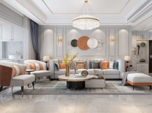 金色家园140平米美式轻奢风格效果图  沙发墙