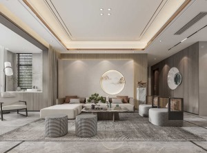 碧桂园国湖188平新中式风格效果图 客厅沙发墙