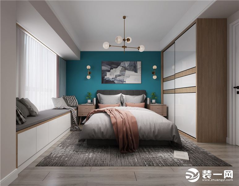 华地翡翠蓝湾87平米三居室卧室北欧风格效果图