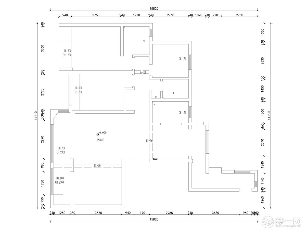 安粮中心141平米四居室现代风格效果图