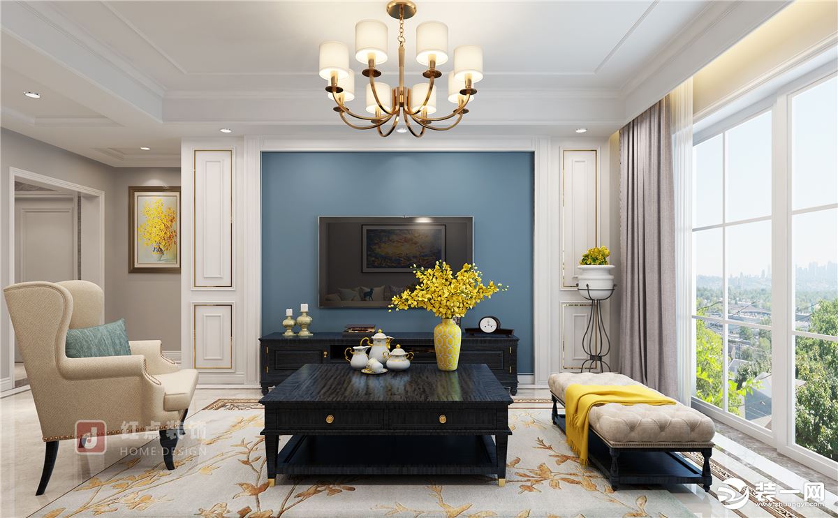 东方蓝海112平米三居室客厅美式风格效果图