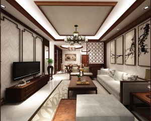 中式风四居室装修设计客厅