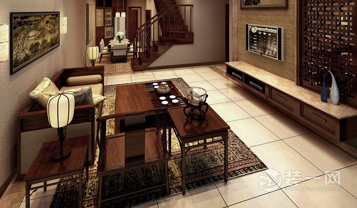 现代中式风格/客厅 装修效果图