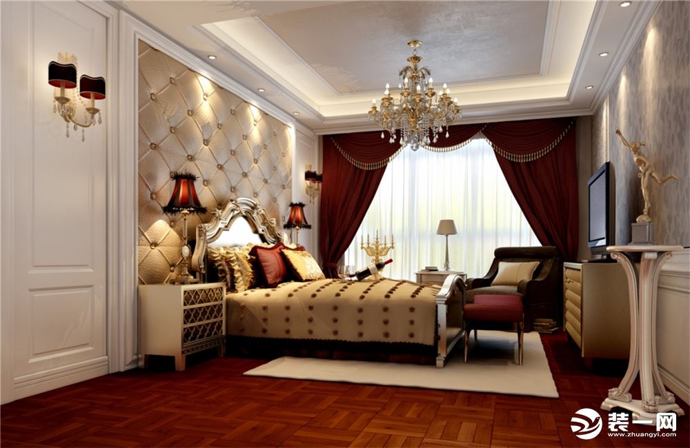 卧室摒弃传统欧式繁杂线条，定位古典欧式风格，精心挑选家具与灯饰，让整个空间大气舒适，设计充分体现对典