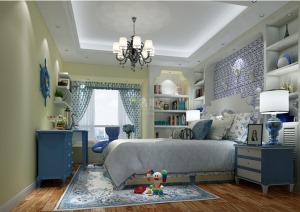 房间的家具以蓝色为主色调，表达小孩房的青春活力。