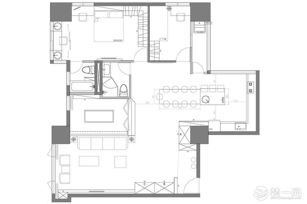 【德雕装饰】时代金悦95平米三居室台式风格效果图--户型图