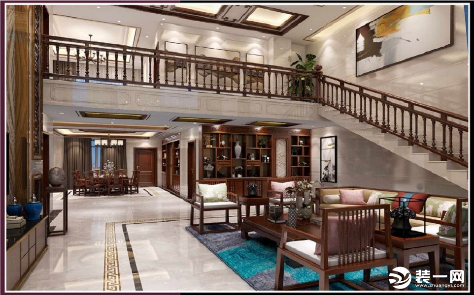 【棠湖柏林城】380平米别墅新中式风格效果图--客厅