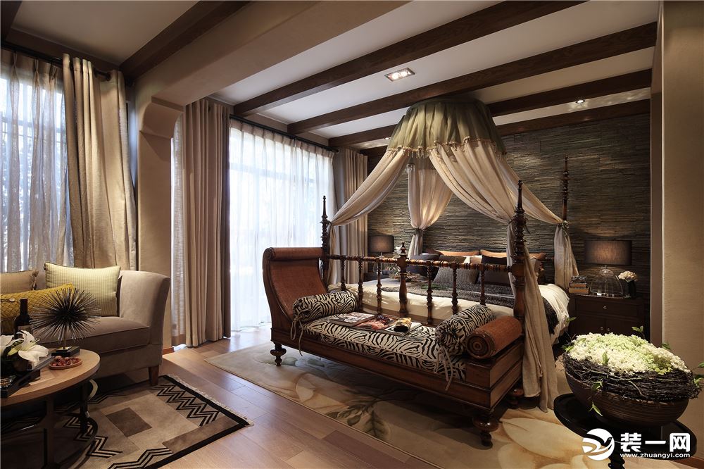 德雕装饰280平别墅东南亚风格效果图--卧室