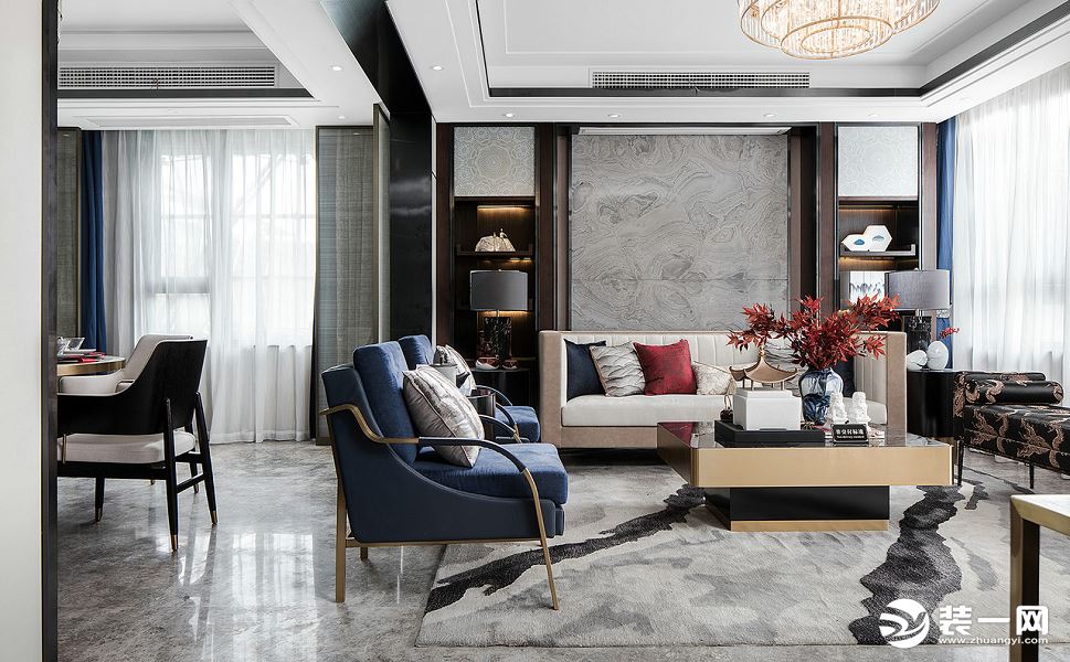 南湖国际200平米新中式风格案例赏析客厅