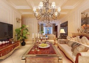 【客厅】古典家具和现代主义的吊顶相互搭配，优雅的展现古典主义的客厅。