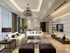 【客廳】現代主義的沙發，頂面直線疊層吊頂，更能體現現代風格。