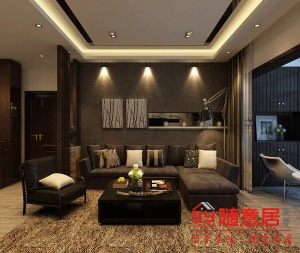 客厅原始空间比较通长，在沙发墙上做凹凸造型凸显横向空间。加上家具的搭配格外凸显出大气 上档次的表现。