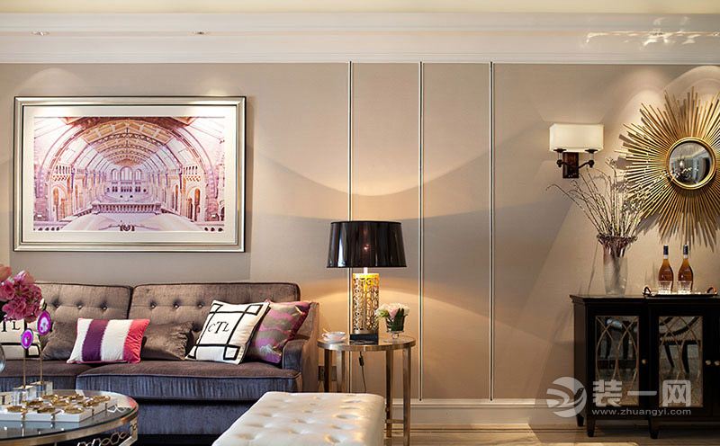 120平三居室现代美式风格装修效果图客厅