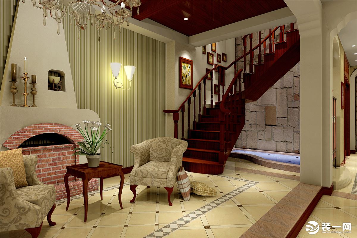 楼梯【宁波东易日盛装饰】东方明珠 248平方米 西班牙风格装修效果图