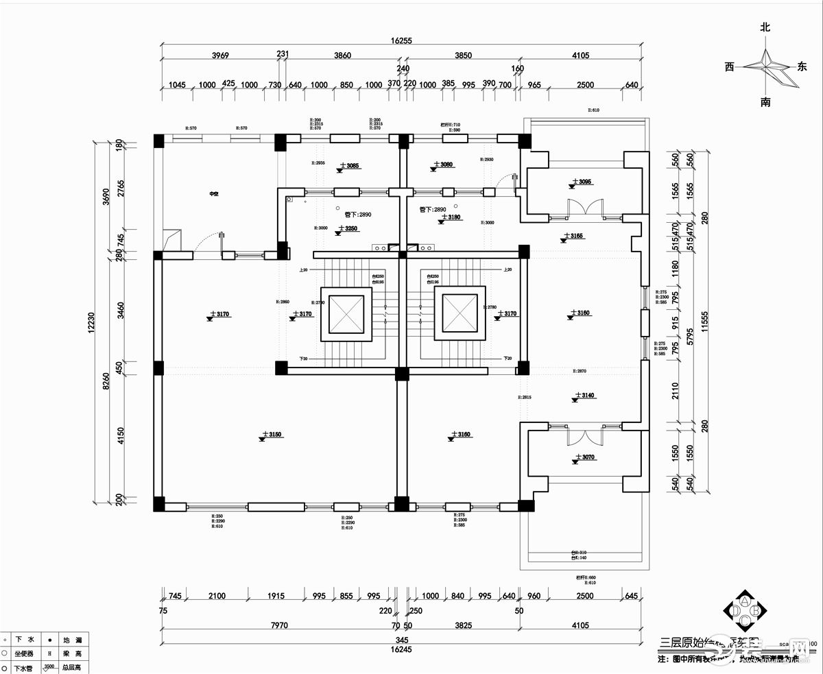 原始框架图【宁波东易日盛装饰】绿城御园 800平方米 法式轻奢风格装修效果图