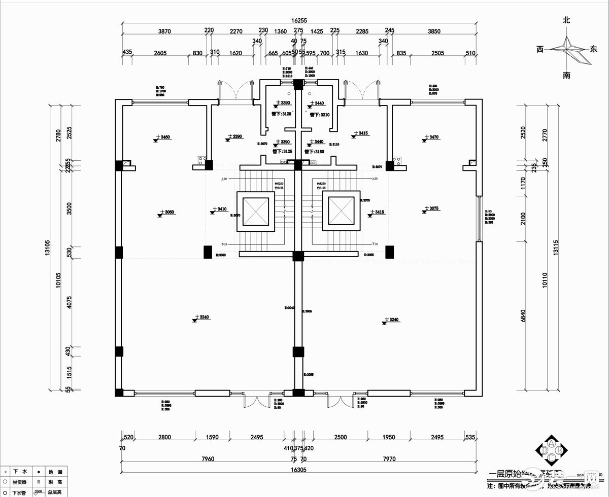 原始框架图【宁波东易日盛装饰】绿城御园 800平方米 法式轻奢风格装修效果图