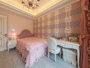 公主房是家里有女儿必备的空间之一。粉嫩嫩的墙纸突破了传统欧式老气的束缚，让居室更有精致化的感受。独立