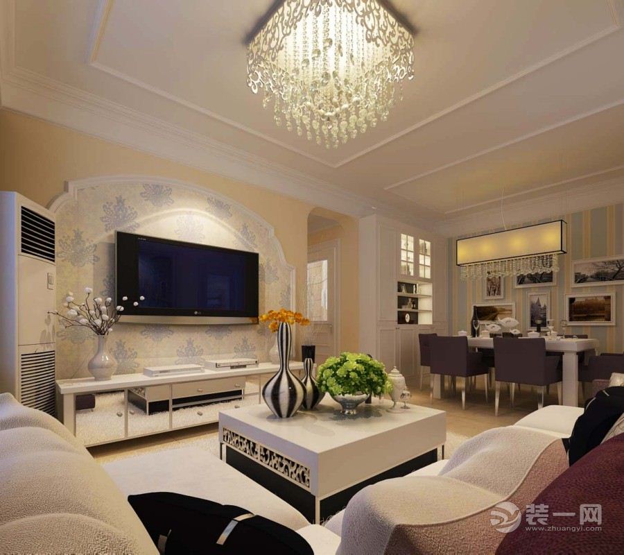 青岛金色环海现代简约风格三居90平客厅 电视背景墙 客厅沙发